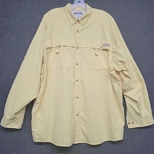 Columbia Sportswear Shirt Solid Yellow Button Down Long Sleeve Vented Size L